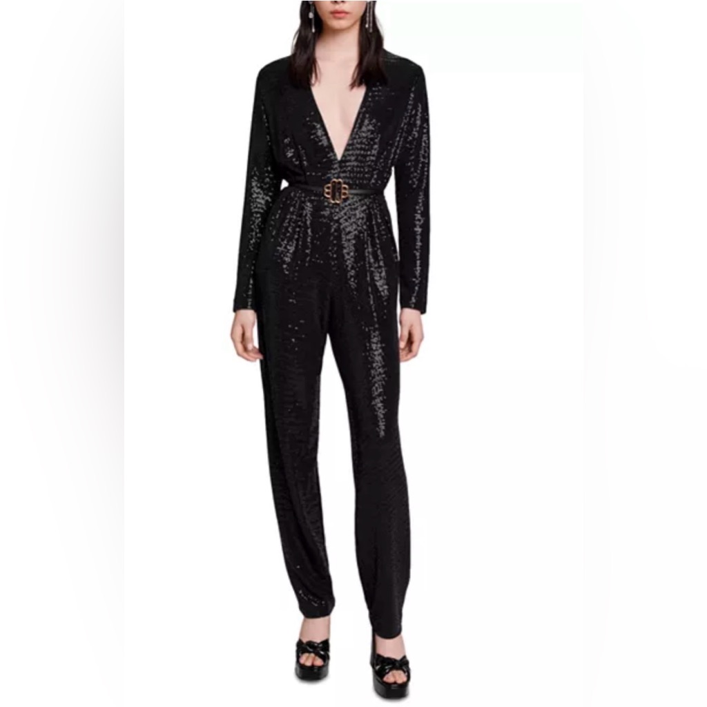 Maje Black Sequin Jumpsuit